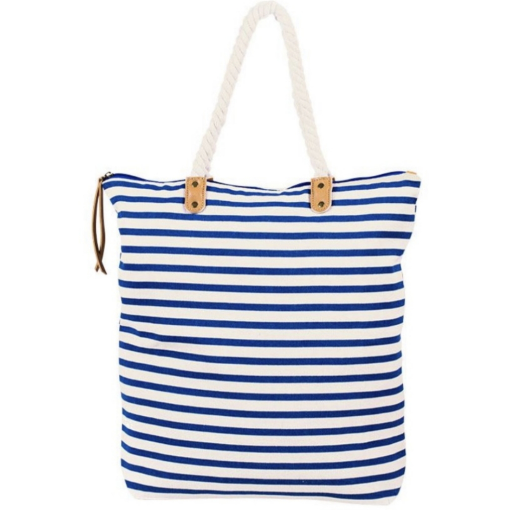 Nautical Striped Rope Strap Beach Tote Bag